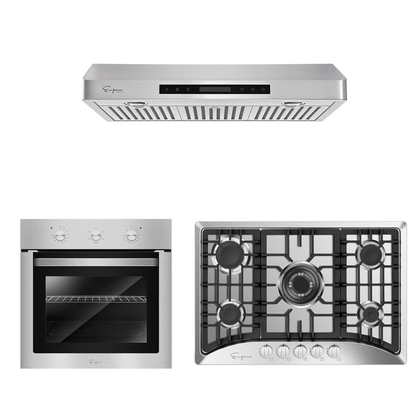 3 Pcs Kitchen Appliances Packages 24" Electric Oven & 30" Gas Cooktop & 30" Range Hood -24WOA01 & 30GC5B70C & 30RH13