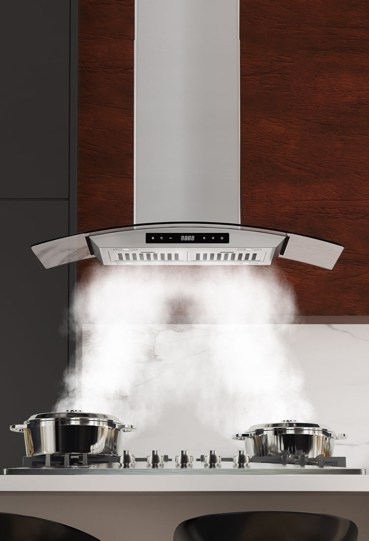 36" Stainless Steel Island Range Hood – 900CFM, Tempered Glass, 3-Speed LED, By Tieasy