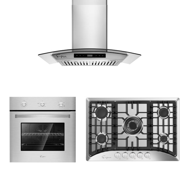 3 Pcs Kitchen Appliances Packages 24" Gas Oven & 30" Gas Cooktop & 30" Range Hood -24WO08 & 30GC5B70C & 30RH06