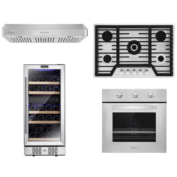 4 Pcs Kitchen Bundle Including 24" Gas Oven & 30" Gas Cooktop & 30" Range Hood & Wine Cooler -24WO10L& 30GC37& 30RH11&WC02D